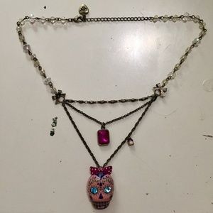 Betsey Johnson Day of the Dead Pink Skull Necklace